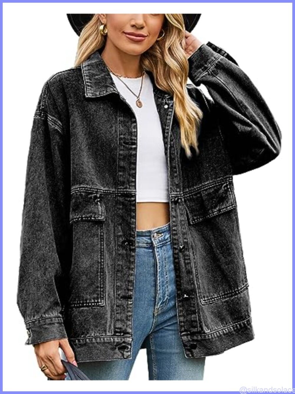 Vintage Distressed Blue Jean Jacket Women Oversized Button Denim Shacket